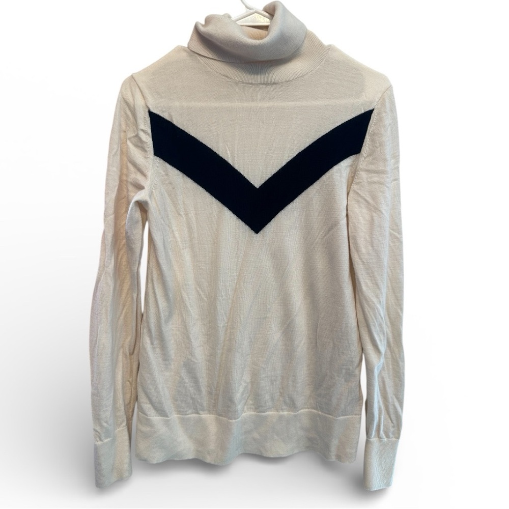 Banana Republic 100% Wool Turtleneck Sweater in Cream and Black Size Medium